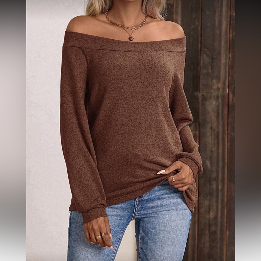 Off-Shoulder Brown Women's Top L - Picture 5 of 11